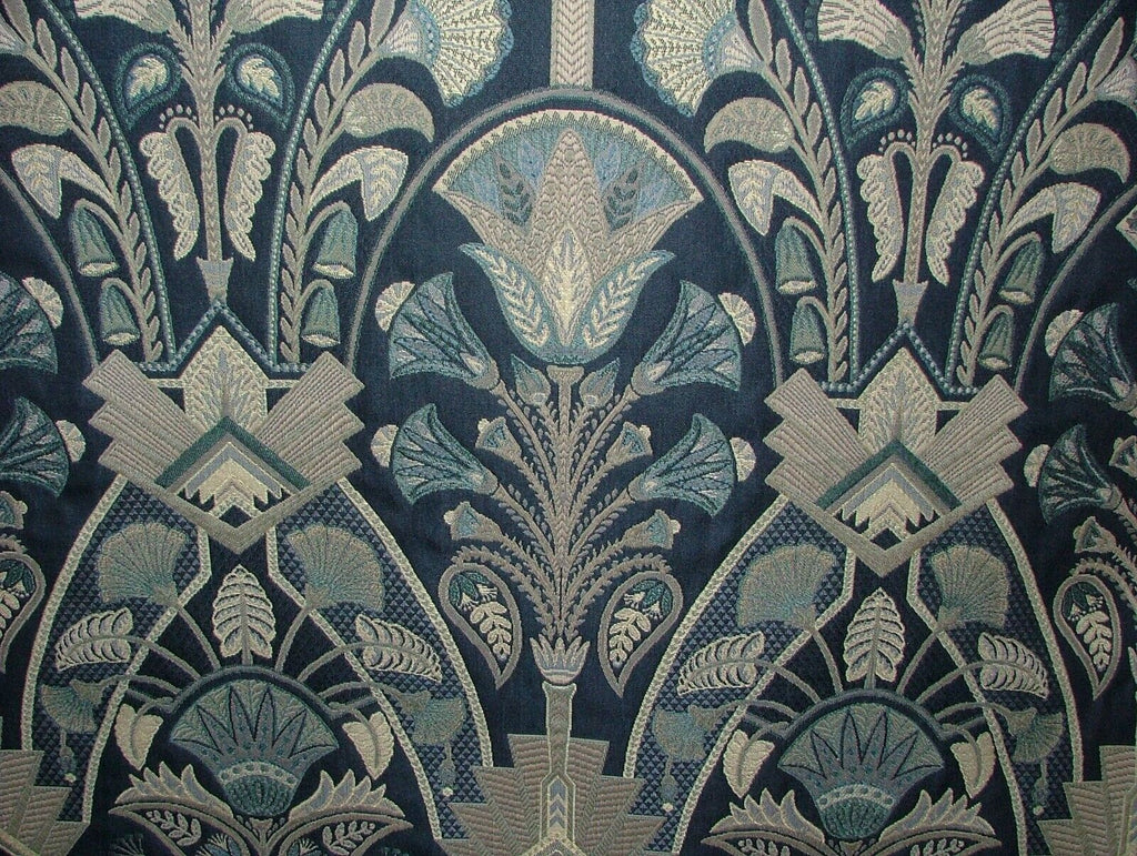 Art Deco Madison Sapphire Blue Thick Jacquard Curtain Upholstery Cushion Fabric