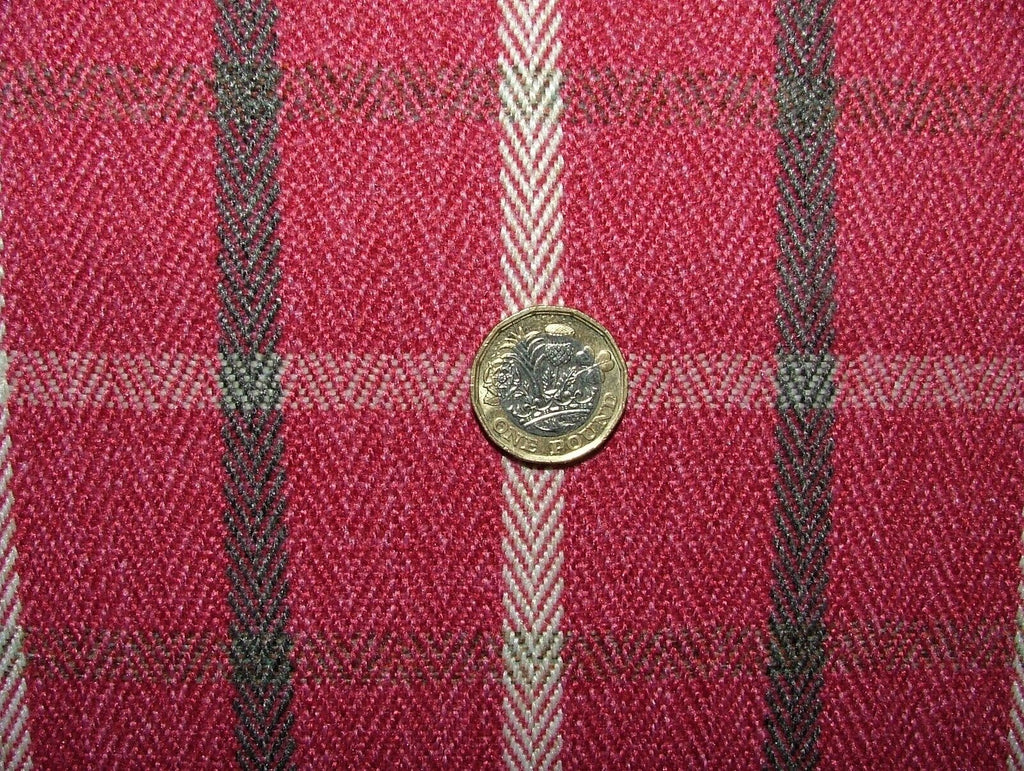 Vintage Pink Herringbone Wool Effect Tartan Upholstery Cushion Curtain Fabric