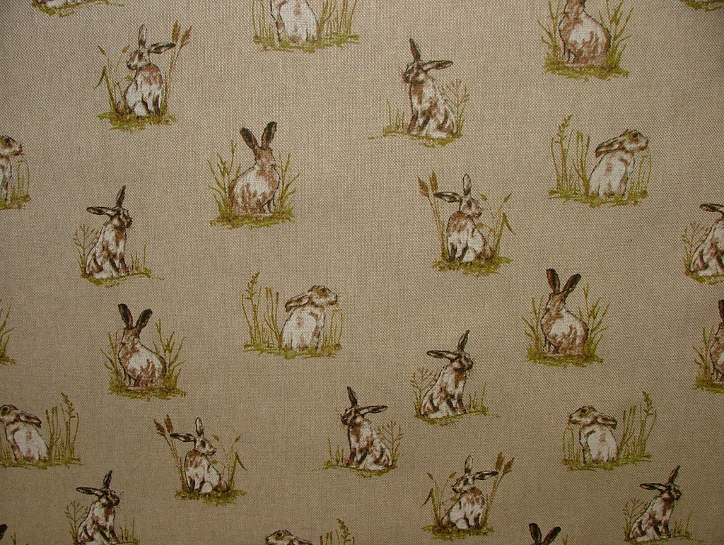 Mini Prints Hares Country Side Animals Linen Look Fabric Curtain Upholstery