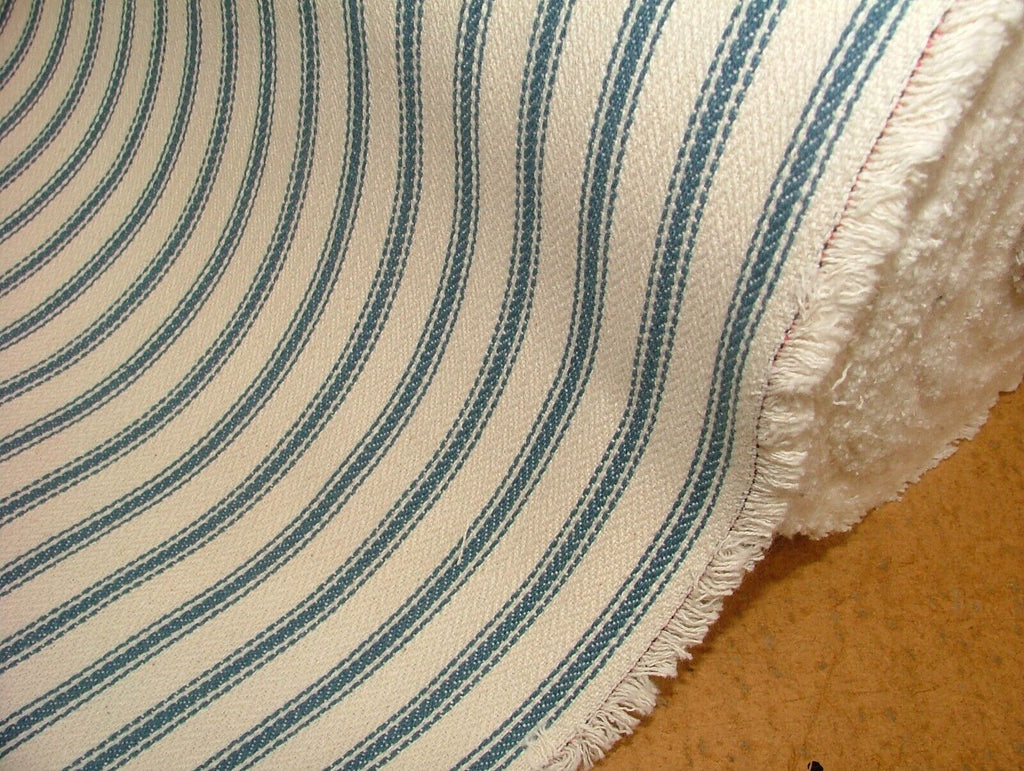 Harrogate Herringbone Blue Cream 100% Cotton Ticking Curtain Upholstery Fabric