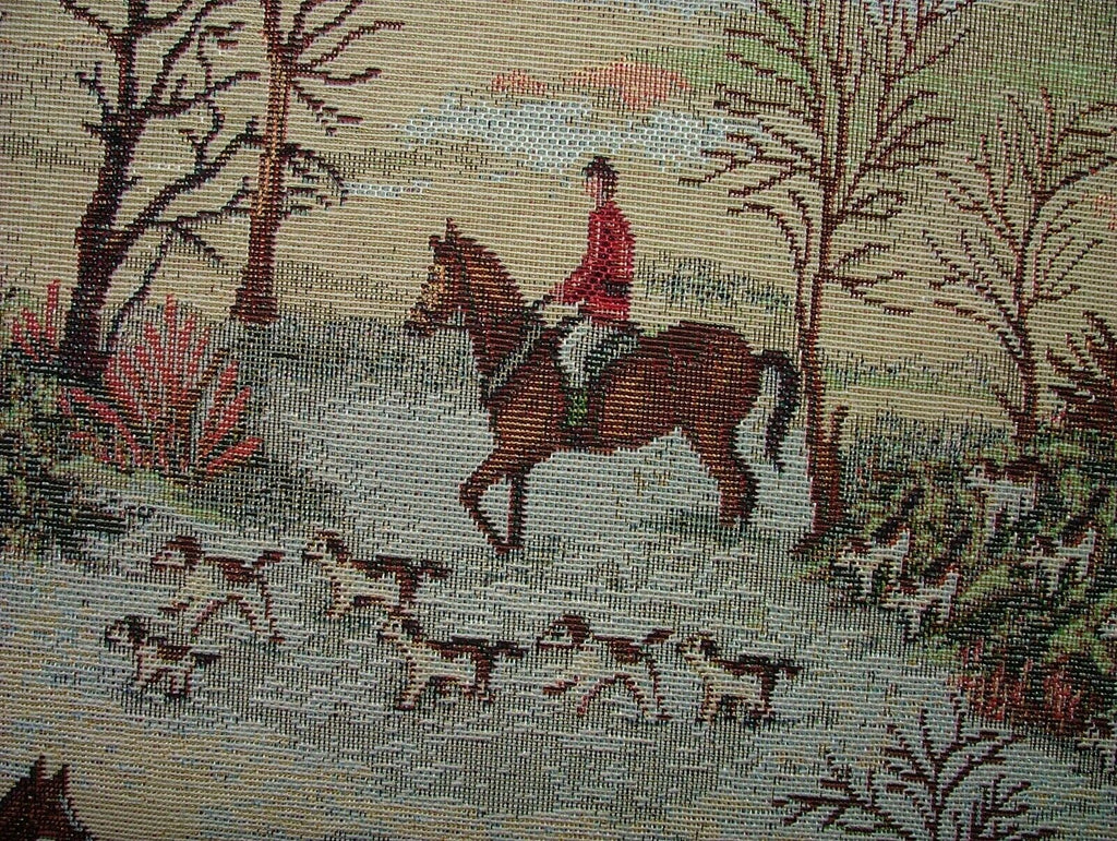 Horse And Hounds Hunting Tapestry Fabric Curtain Upholstery Cushion Blind Use