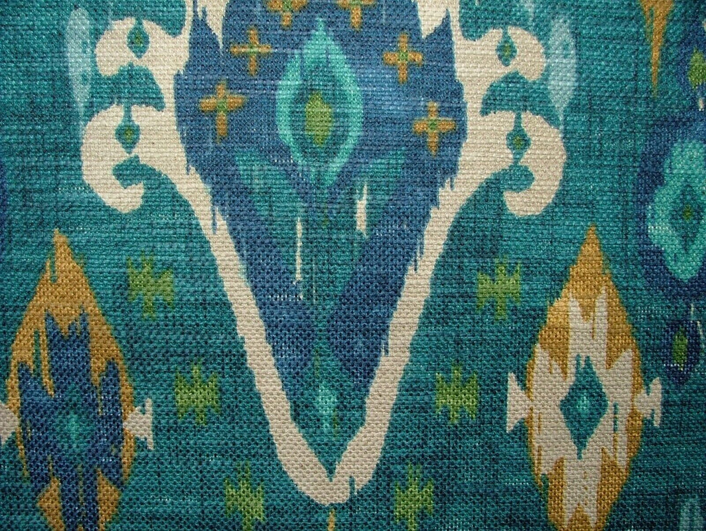 iLiv Boho Teal Ikat Linen Blend Cotton Curtain Upholstery Cushion Fabric