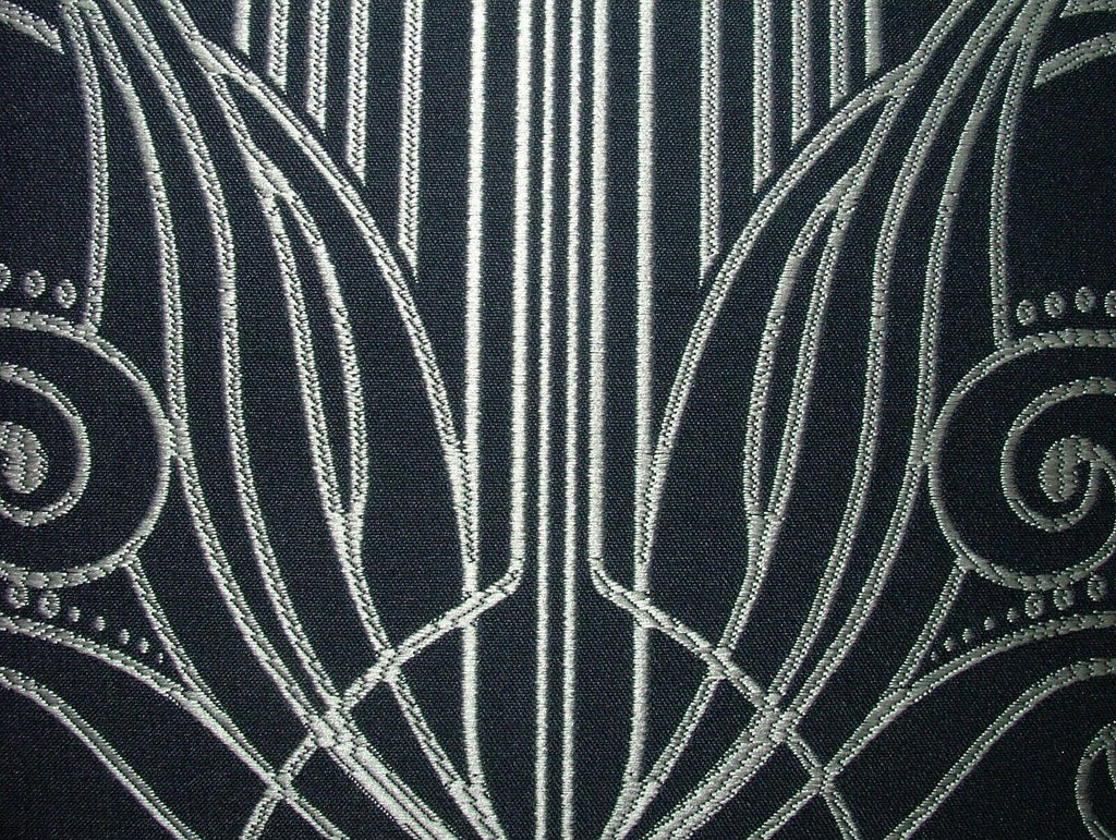 Waldorf Art Deco Navy Blue Silver Jacquard Curtain Upholstery Cushion Use Fabric