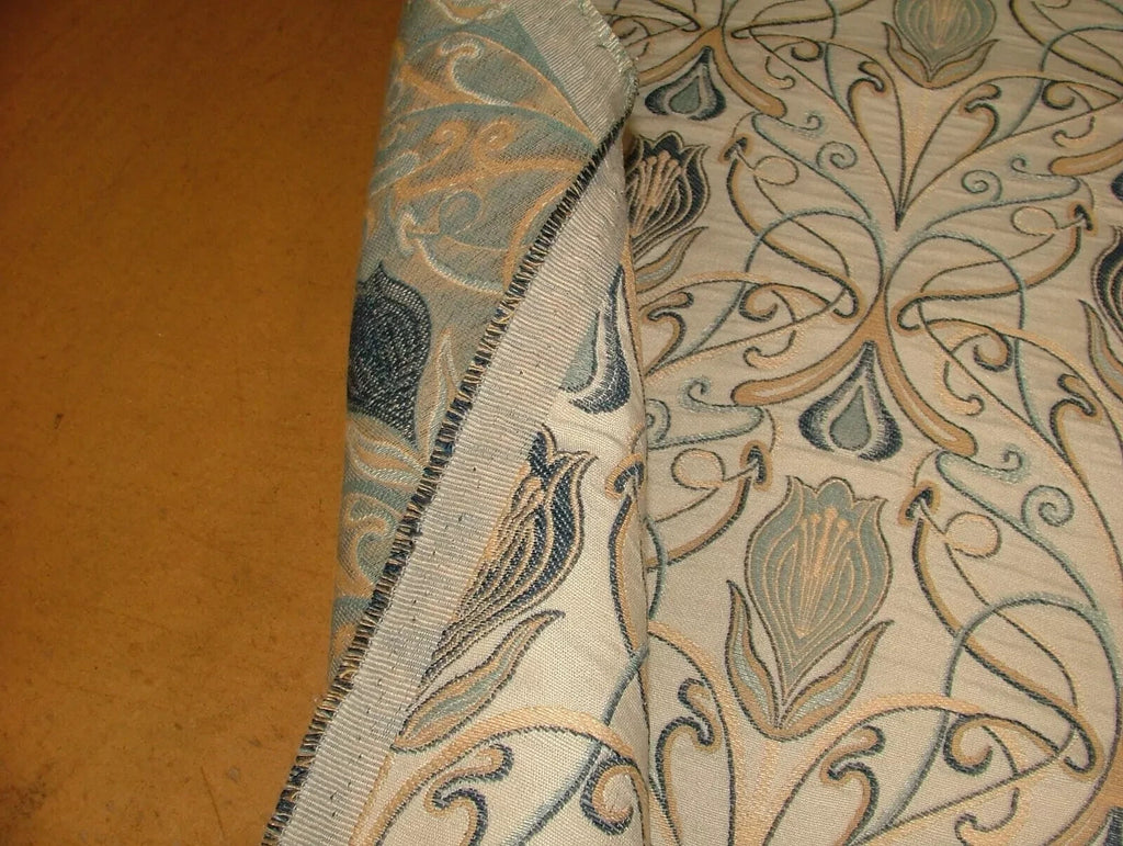 1 Metre Art Nouveau Tulip Navy Blue Jacquard Curtain Upholstery Cushion Fabric8