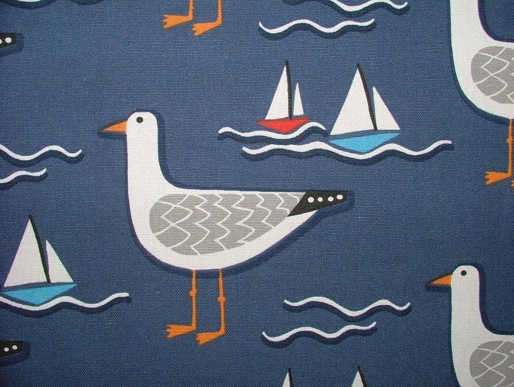 Whitby Seagull Nautical Coastal Cotton Curtain Upholstery Cushion Blind Fabric