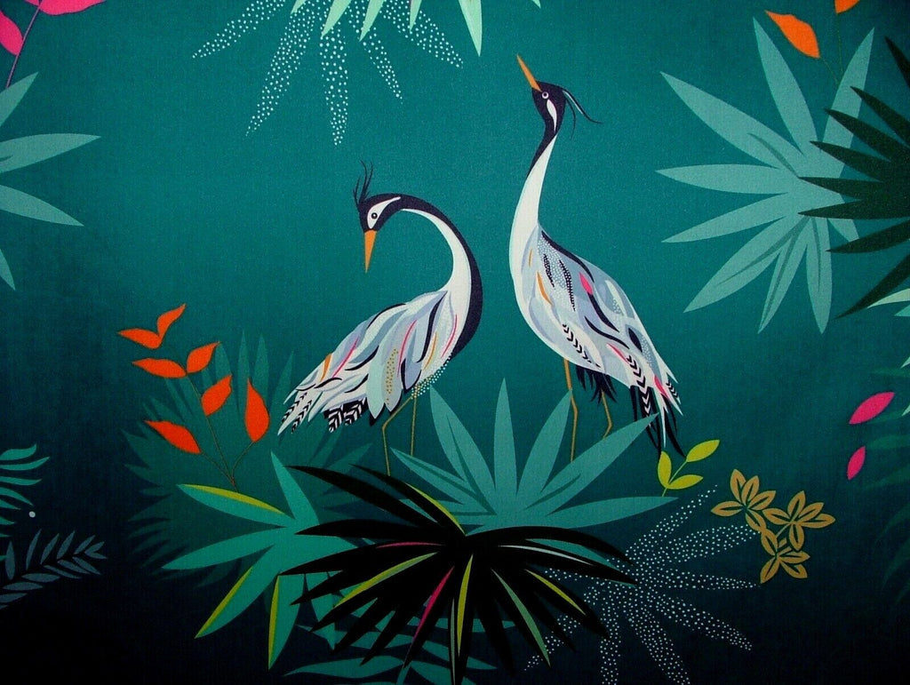 7.5 Metre Sara Miller Heron Teal Tropical Plush Velvet Fabric Curtain Upholstery