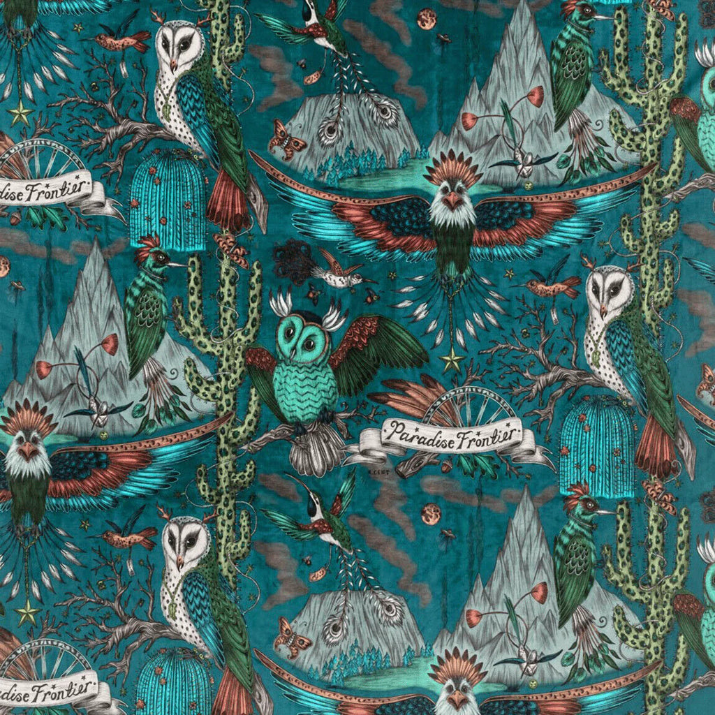 Emma J Shipley Frontier Teal Velvet Fabric Curtain Upholstery Cushion Use