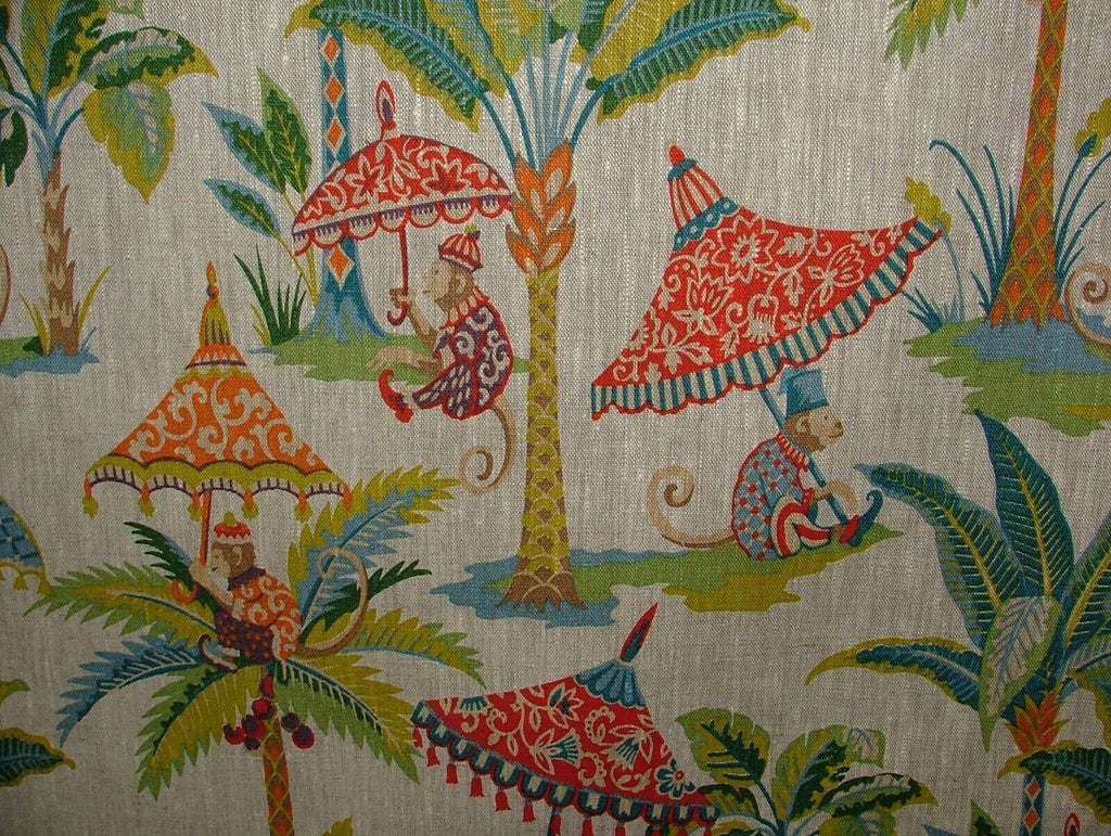 Monkey Parasol French 100% Linen Fabric Curtain Roman Blind Cushion Upholstery