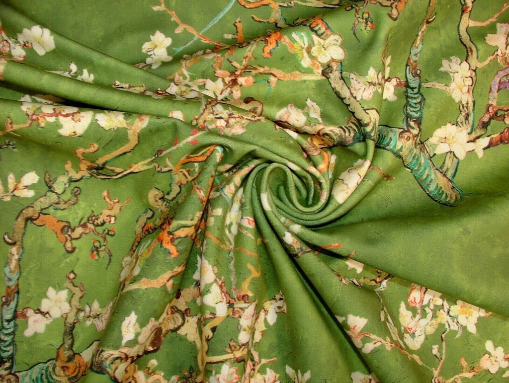 Japanese Cherry Blossom Tree Green Velvet Fabric Curtain Upholstery Cushion Use