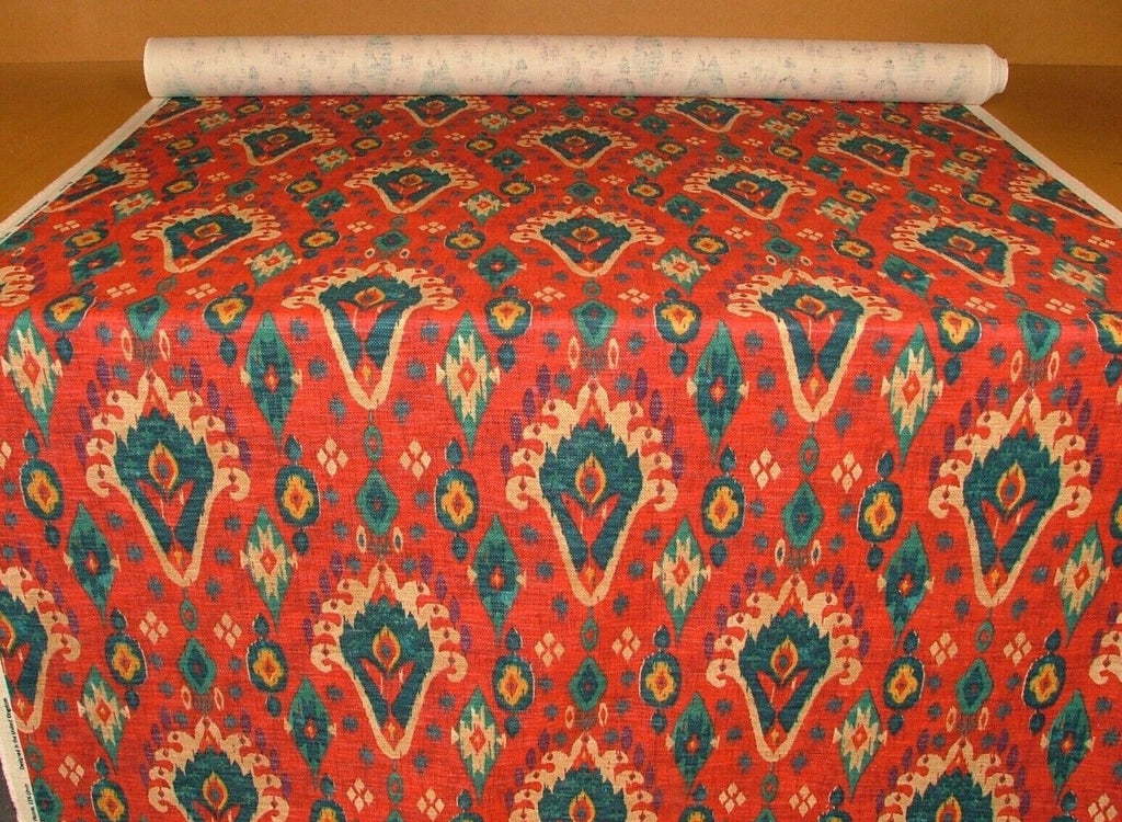 iLiv Boho Rouge Ikat Linen Blend Cotton Curtain Upholstery Cushion Fabric