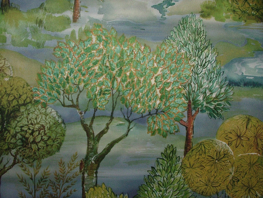 Velvet Cushion Upholstery Fabric - Meadow Trees  Blue Dawn 10 Metre Roll7