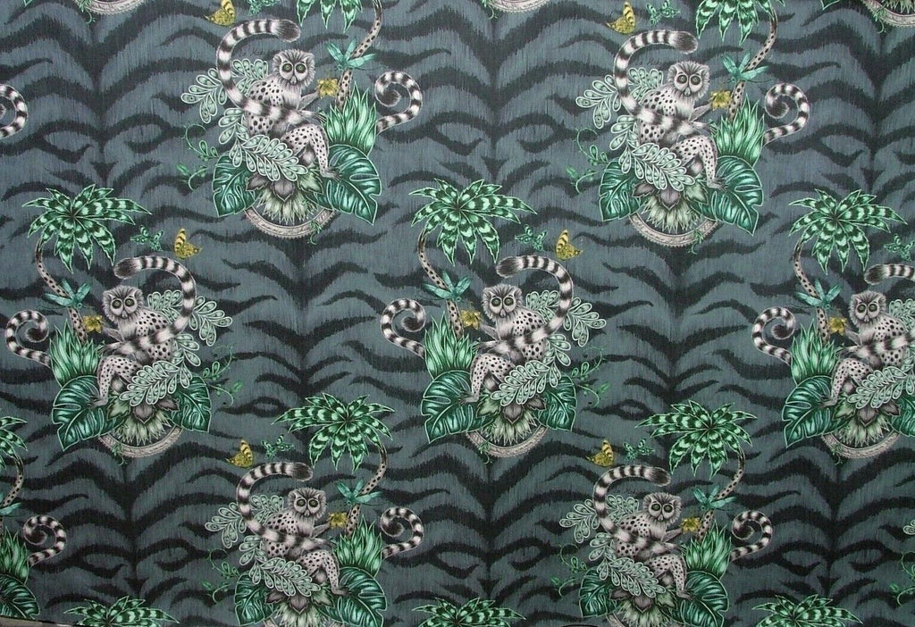 Emma J Shipley Fabric Lemur Navy 100% Cotton Curtain Upholstery Cushion  Fabric