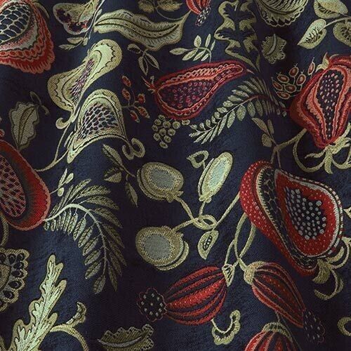 7 Metres Arts And Crafts Summer Fruits Blue Chenille Fabric Curtain Upholstery