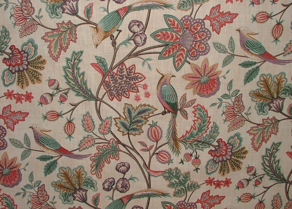 Chanterelle Wineberry Ornate Bird Floral Curtain Upholstery Cushion Blind Fabric