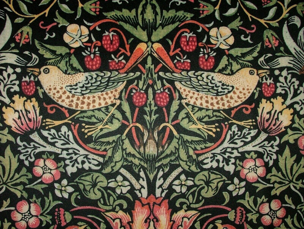 William Morris Strawberry Thief Black Velvet Fabric Curtain Upholstery Cushion