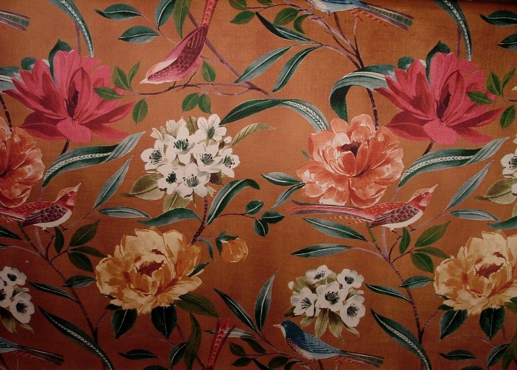 Shangri La Antique Floral Exotic Bird Velvet Fabric Curtain Upholstery Cushion