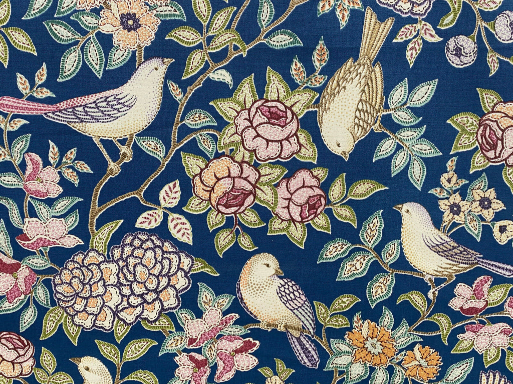 10 Metres Morris Bird Floral Blue Curtain Upholstery Roman Blind Quilting Fabric