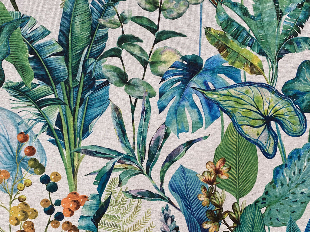 Sapphire Tropical Palm Plants Botanical Linen Fabric Curtain Upholstery Cushion