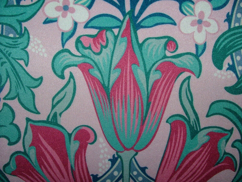 Art Nouveau Tulip Floral Pink Plush Velvet Fabric Curtain Upholstery Cushion Use