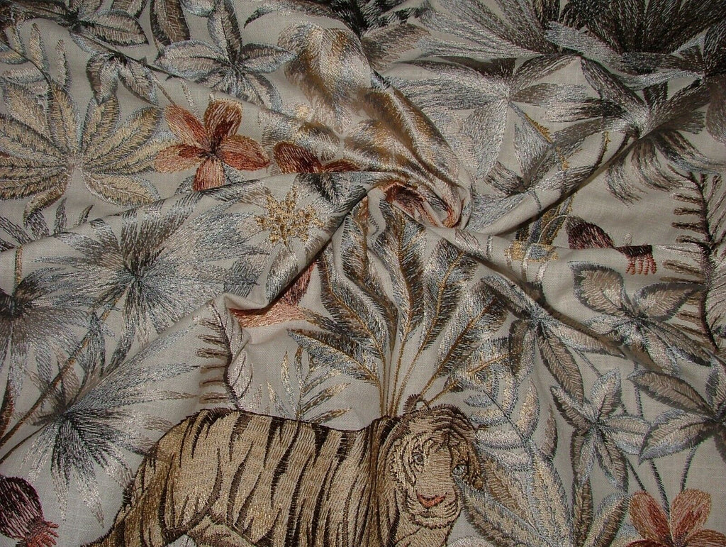 Tropical Forest Tiger Oasis Embroidered  Fabric Curtain Upholstery Cushion