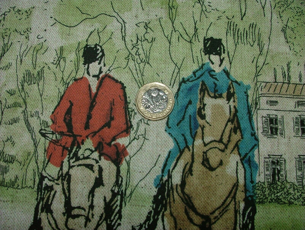 Horse And Hounds Hunting Velvet Fabric Curtain Upholstery Cushion Blinds