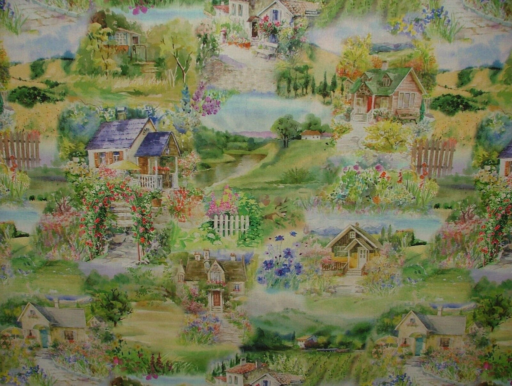 Idyllic Cottage Garden Cotton Curtain Upholstery Cushion Blind Tablecloth Fabric