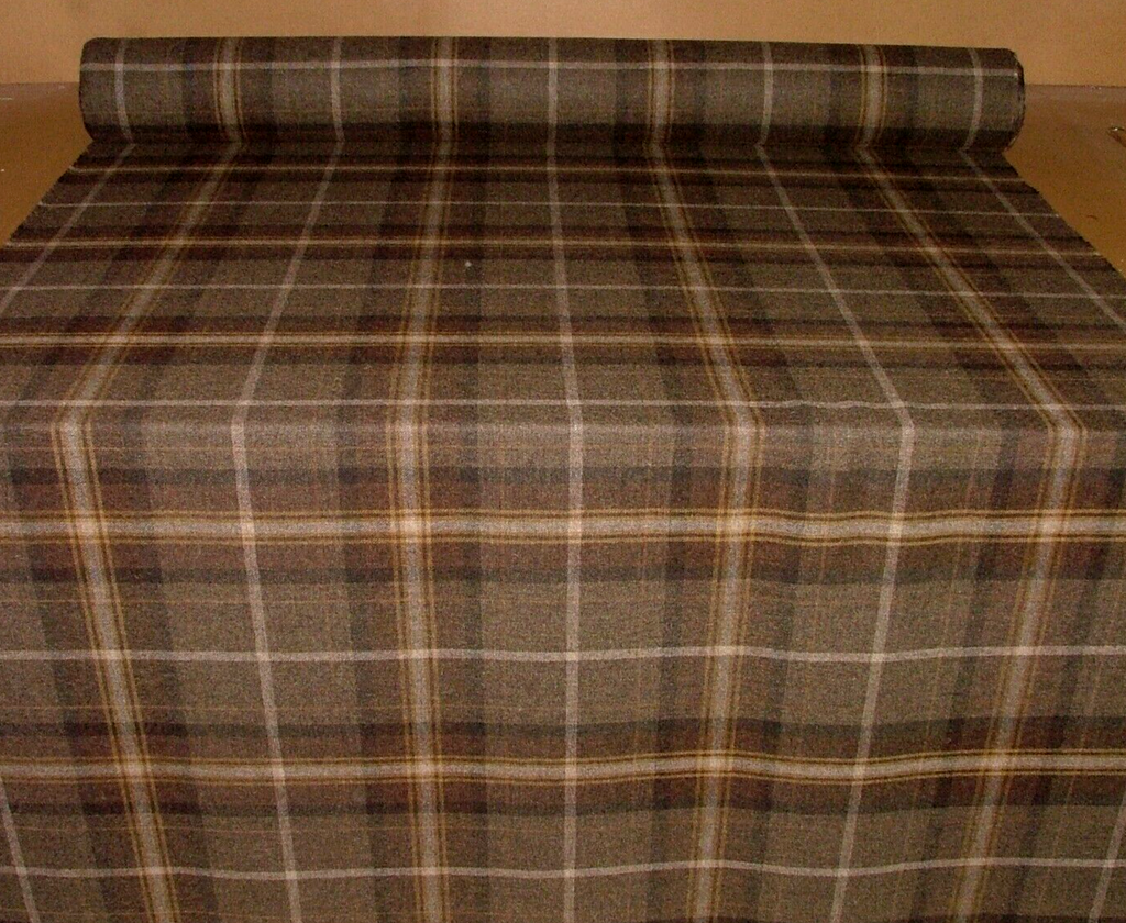 100% Shetland Wool Chestnut Brown Tartan Upholstery Curtain Cushion Fabric