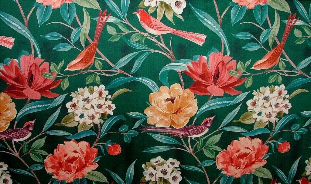 Shangri La Jade Floral Exotic Bird Velvet Fabric Curtain Upholstery Cushion