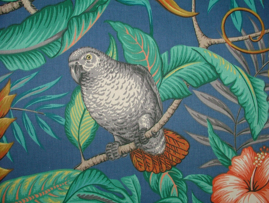 Marine Blue Tropical Birds Monkey Cotton Fabric Curtain Upholstery Blind Cushion