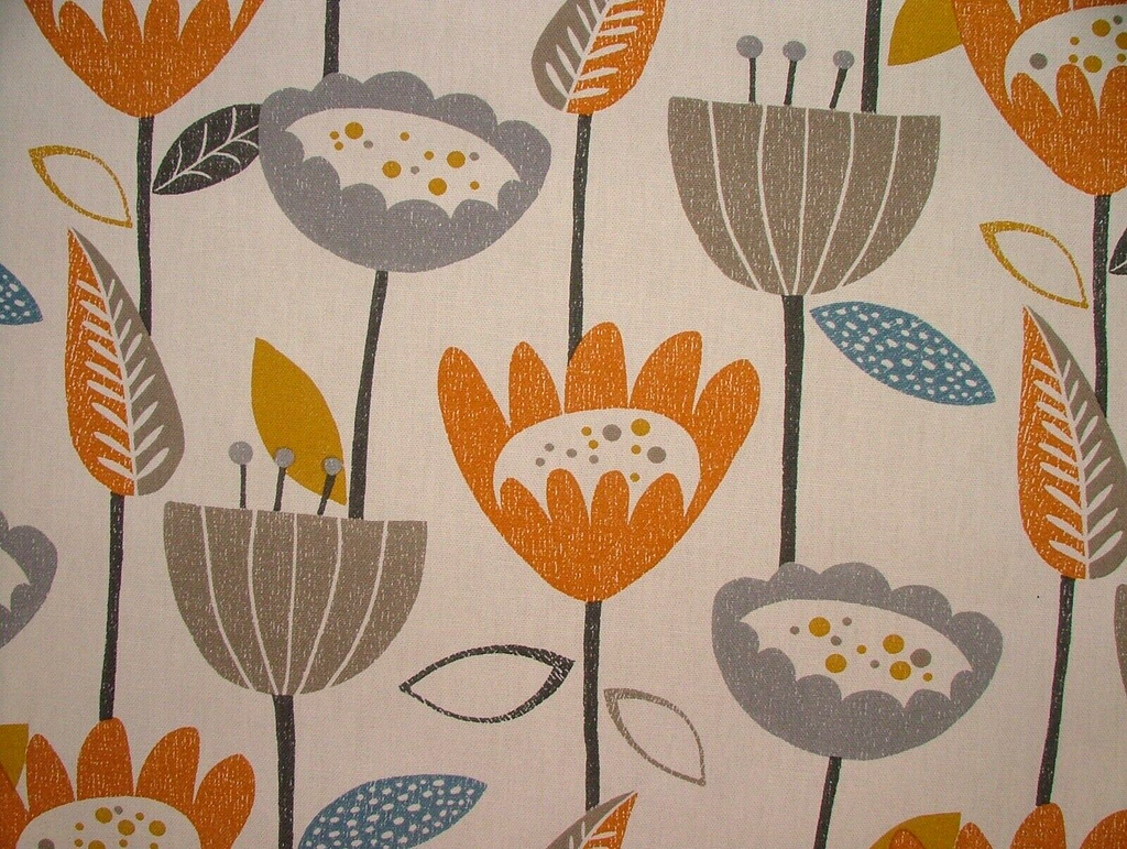 2.7 Metres iLiv Flower Power Tangerine Cotton Fabric Cushion Curtain Upholstery