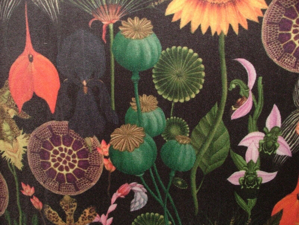 Fantasy Sunflower Noir Black Velvet Fabric Curtain Upholstery Cushion Blind Use