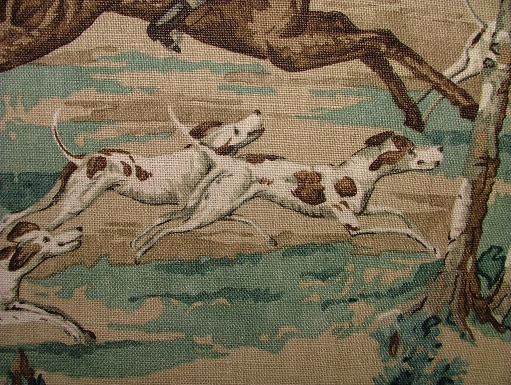 Sanderson Tally Ho Teal Ruby Hunting Horse Linen Fabric Curtain Upholstery Use