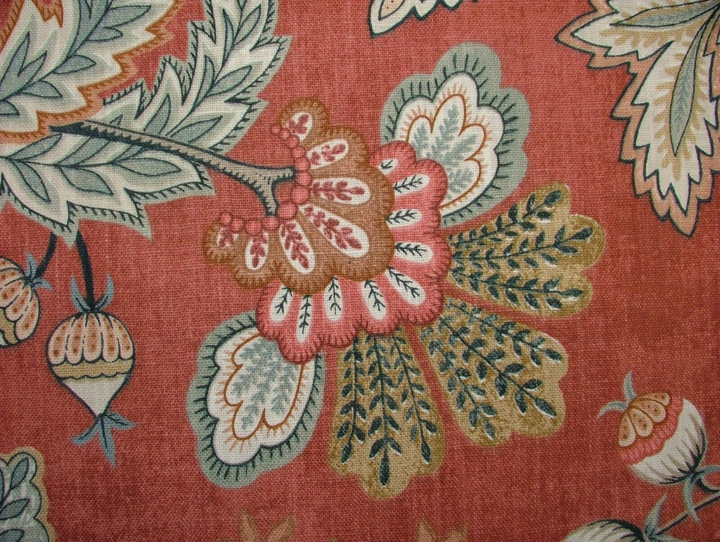 Chanterelle Auburn Ornate Bird Floral Cotton Curtain Upholstery Cushion Fabric