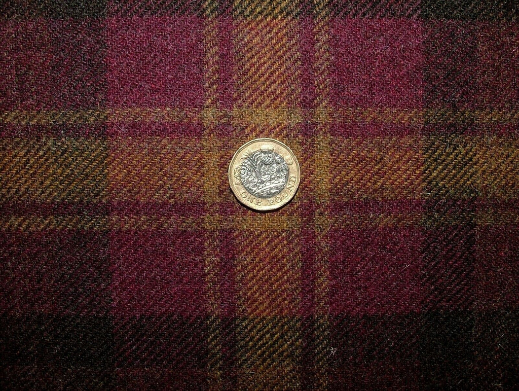 100% Shetland Wool Heather Brindle Gold Tartan Upholstery Curtain Cushion Fabric