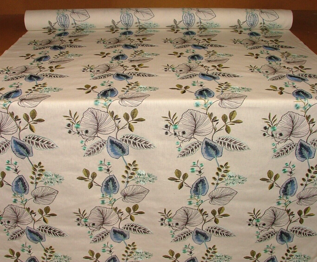 Embroidered Curtain Fabric 9 Metres Serengeti Marine Cushion Upholstery RRP £5850
