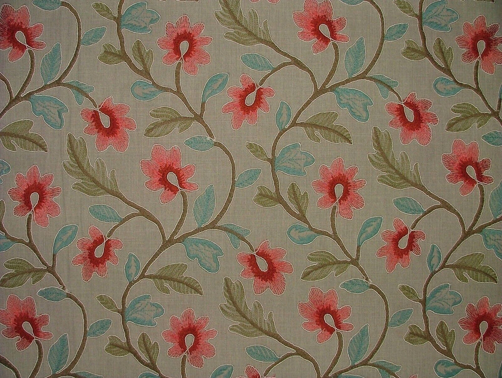 Broadway Rouge Floral Embroidered Jacquard Curtain Upholstery Cushion Fabric