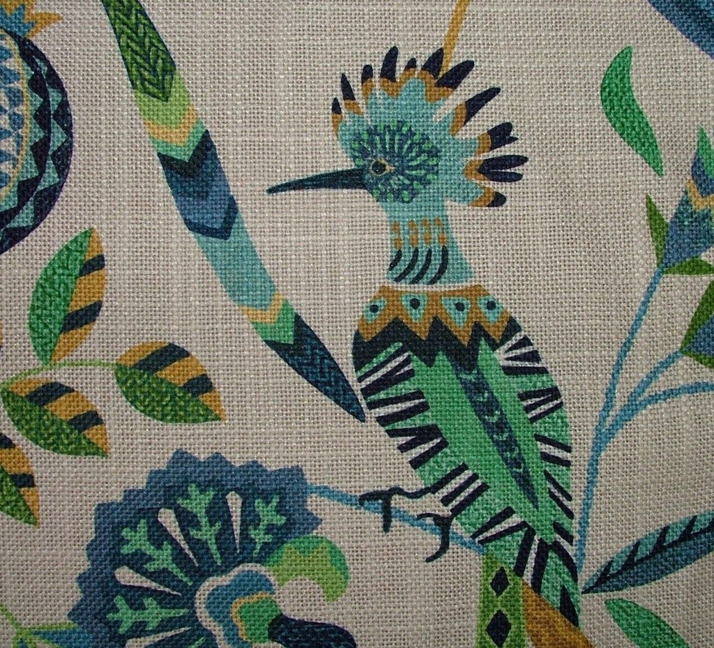 Hoopoe Bird Neptune Linen Blend Fabric - Curtain Upholstery Cushion Headboards