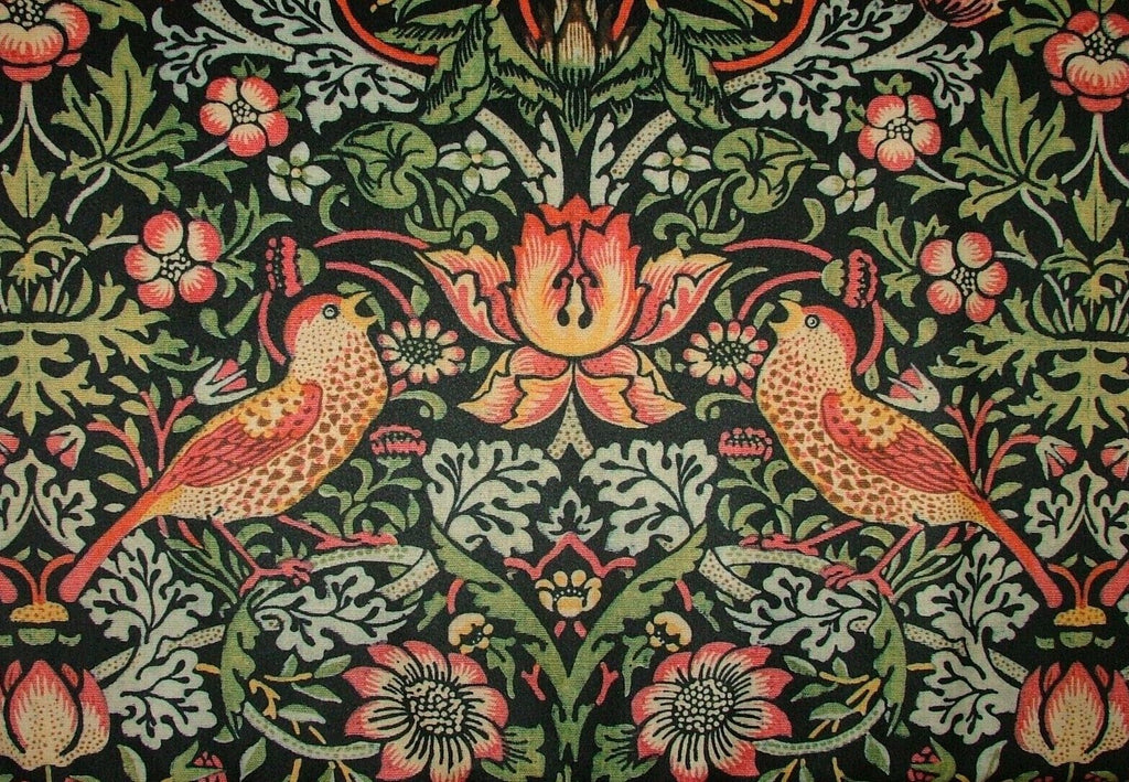 William Morris Strawberry Thief Black Velvet Fabric Curtain Upholstery Cushion