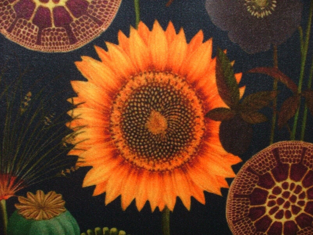 Fantasy Sunflower Navy Blue Velvet Fabric Curtain Upholstery Cushion Blind Use