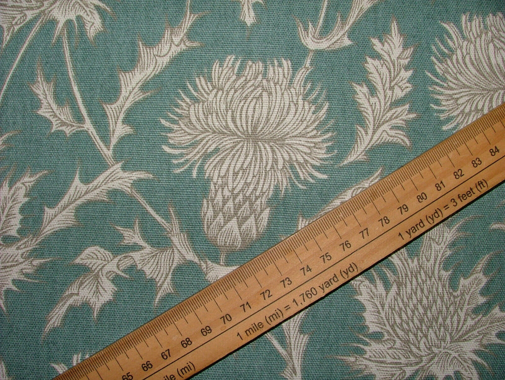 1.6m iLiv Carlina Teal Scottish Thistle Cotton Curtain Upholstery Cushion Fabric