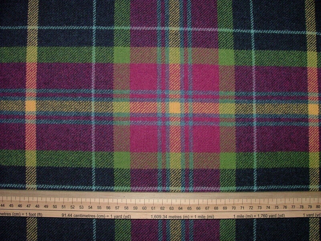 100% Shetland Wool Fuchsia Blue Tartan Check Upholstery Curtain Cushion Fabric