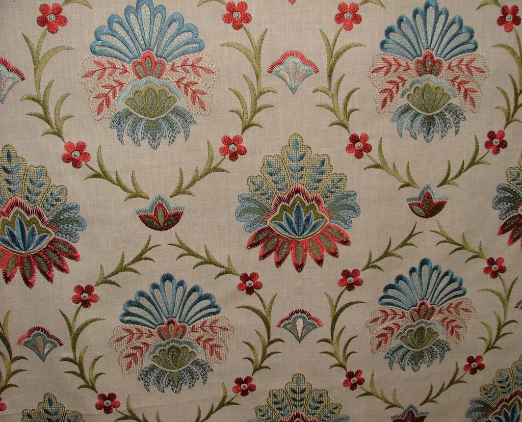 2.5 Metres Amadore Poppy Embroidered Floral Fabric Curtain Upholstery Cushion