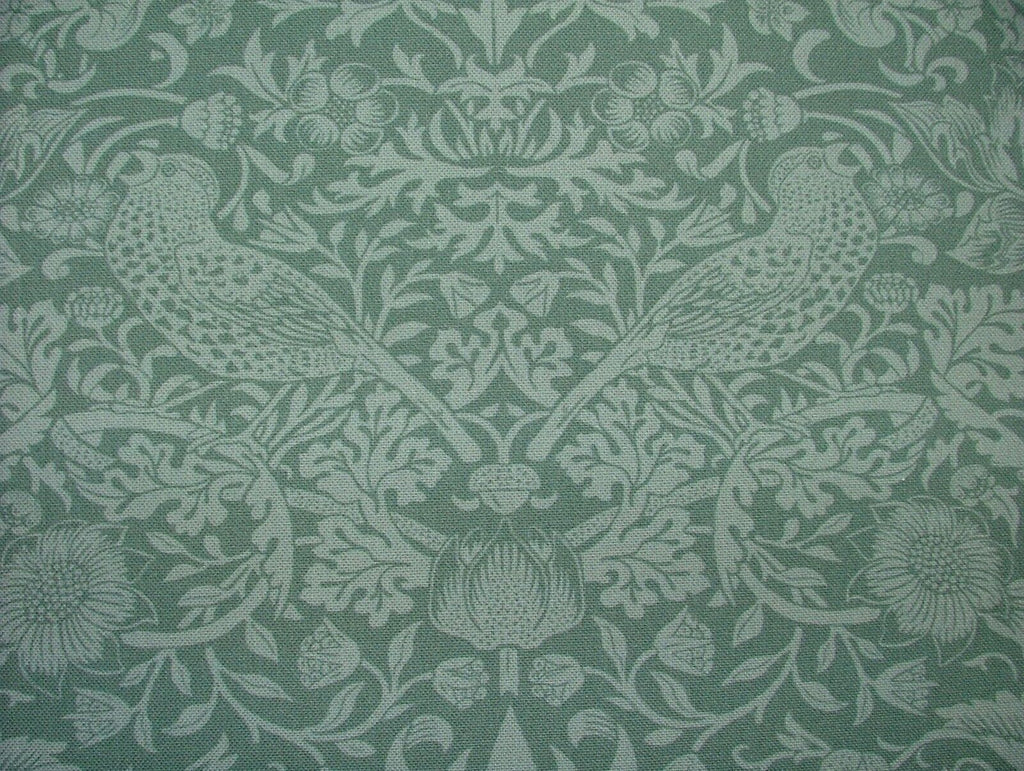 William Morris Strawberry Thief Green Cotton Curtain Upholstery Cushion Fabric