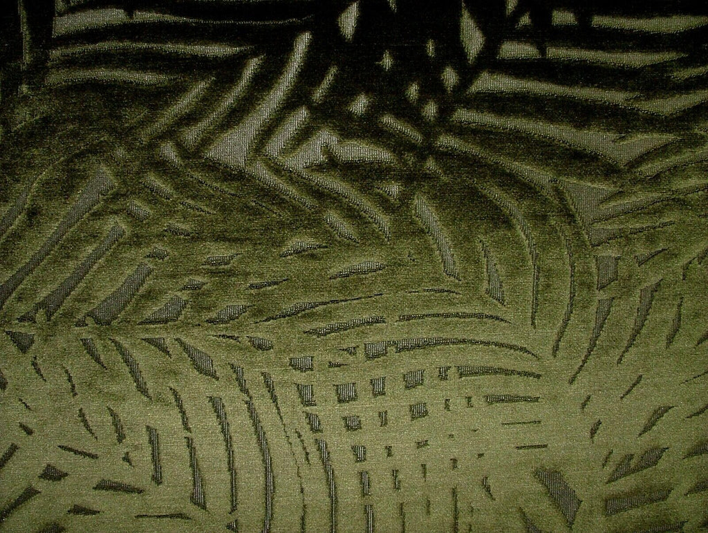 Olive Green Palm Leaf Plush Velvet Washable Fabric Curtain Upholstery Cushion