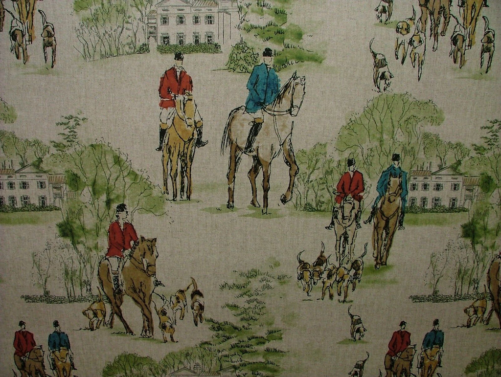 Horse And Hounds Hunting Velvet Fabric Curtain Upholstery Cushion Blinds