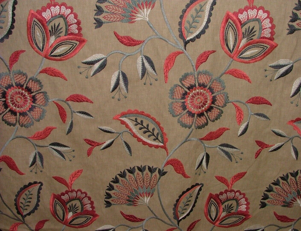 4 Metres iLiv Ophelia Cranberry Embroidered Fabric Curtain Upholstery Cushion