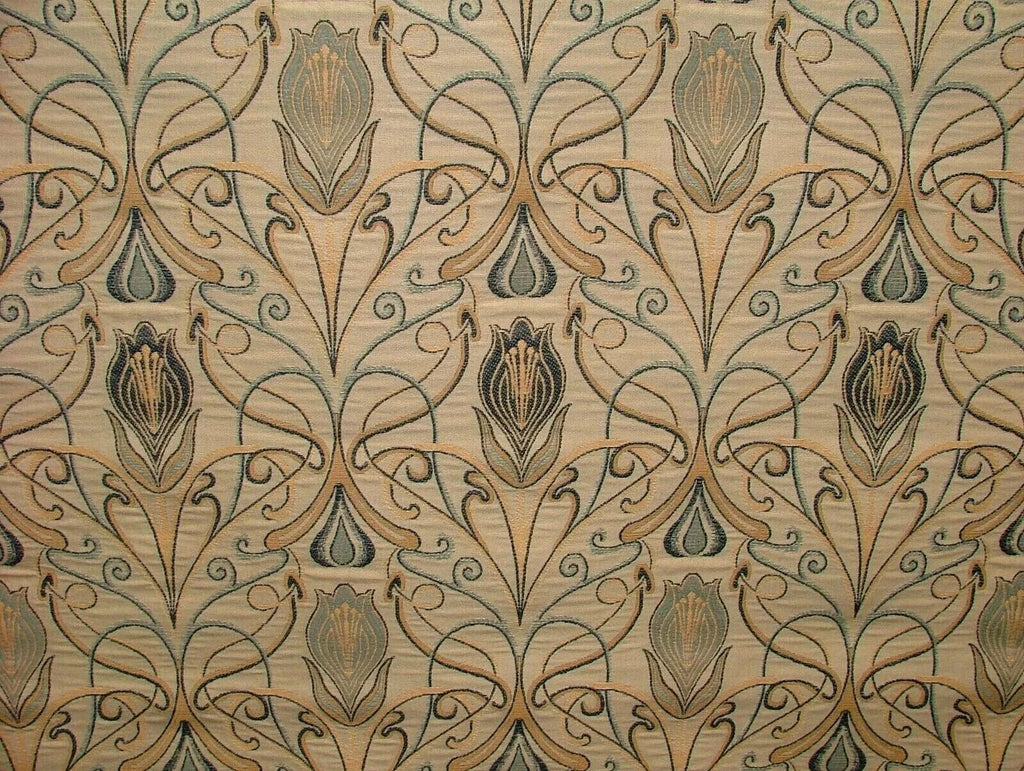 1 Metre Art Nouveau Tulip Navy Blue Jacquard Curtain Upholstery Cushion Fabric11