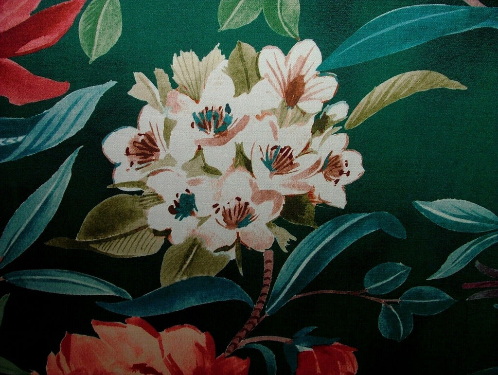 Shangri La Jade Floral Exotic Bird Velvet Fabric Curtain Upholstery Cushion