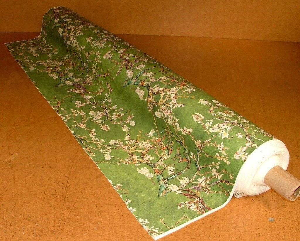 Japanese Cherry Blossom Tree Green Velvet Fabric Curtain Upholstery Cushion Use