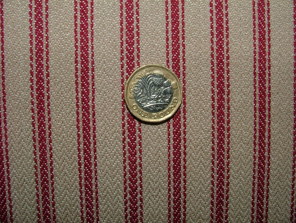 Harrogate Herringbone Berry Beige 100% Cotton Ticking Curtain Upholstery Fabric